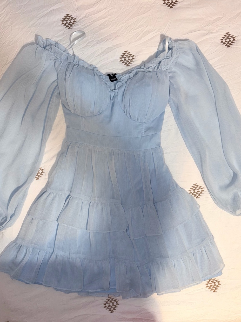 Light Blue Off-Shoulder Tiered Mini Dress - Women